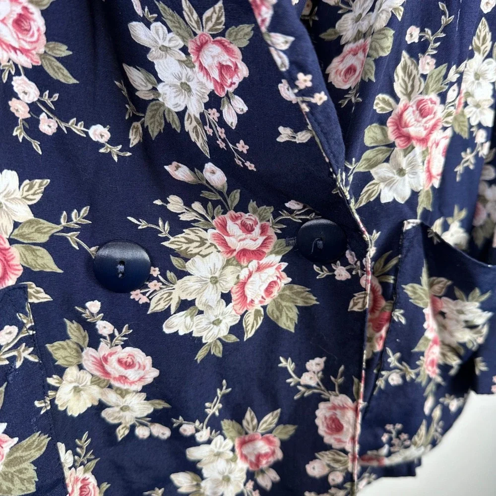 VTG Craig Clothing Womens S Navy Blue Floral Blazer‎ Cottage Feminine Dopamine